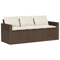 Gartensofa mit Kissen 3-Sitzer Braun Poly Rattan