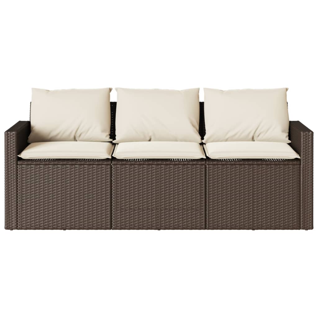 Gartensofa mit Kissen 3-Sitzer Braun Poly Rattan