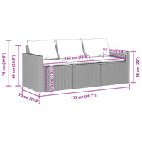 Gartensofa mit Kissen 3-Sitzer Braun Poly Rattan