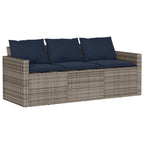 Gartensofa mit Kissen 3-Sitzer Grau Poly Rattan