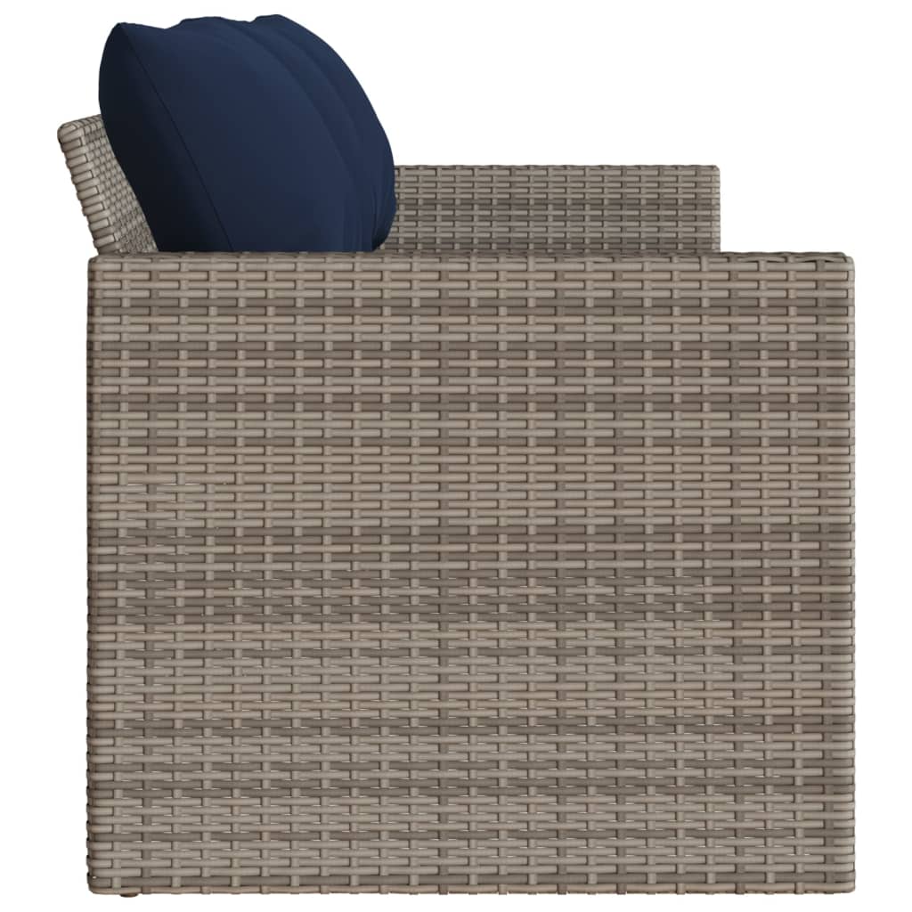 Gartensofa mit Kissen 3-Sitzer Grau Poly Rattan