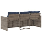 Gartensofa mit Kissen 3-Sitzer Grau Poly Rattan