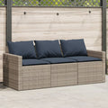 Gartensofa mit Kissen 3-Sitzer Grau Poly Rattan