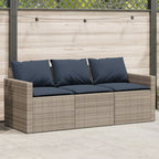 Gartensofa mit Kissen 3-Sitzer Grau Poly Rattan