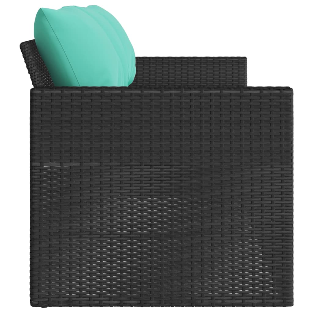 Gartensofa mit Kissen 3-Sitzer Schwarz Poly Rattan