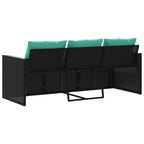 Gartensofa mit Kissen 3-Sitzer Schwarz Poly Rattan