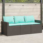 Gartensofa mit Kissen 3-Sitzer Schwarz Poly Rattan