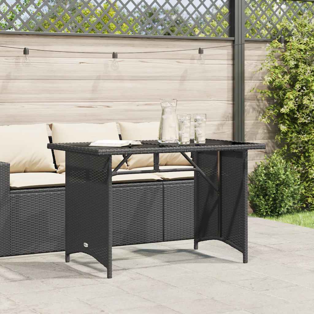 Gartentisch mit Glasplatte Schwarz 110x68x70 cm Poly Rattan