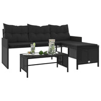 Gartensofa in L-Form mit Tisch und Kissen Schwarz Poly Rattan