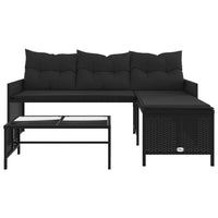 Gartensofa in L-Form mit Tisch und Kissen Schwarz Poly Rattan