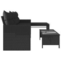 Gartensofa in L-Form mit Tisch und Kissen Schwarz Poly Rattan