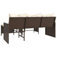 Gartensofa in L-Form mit Tisch und Kissen Braun Poly Rattan