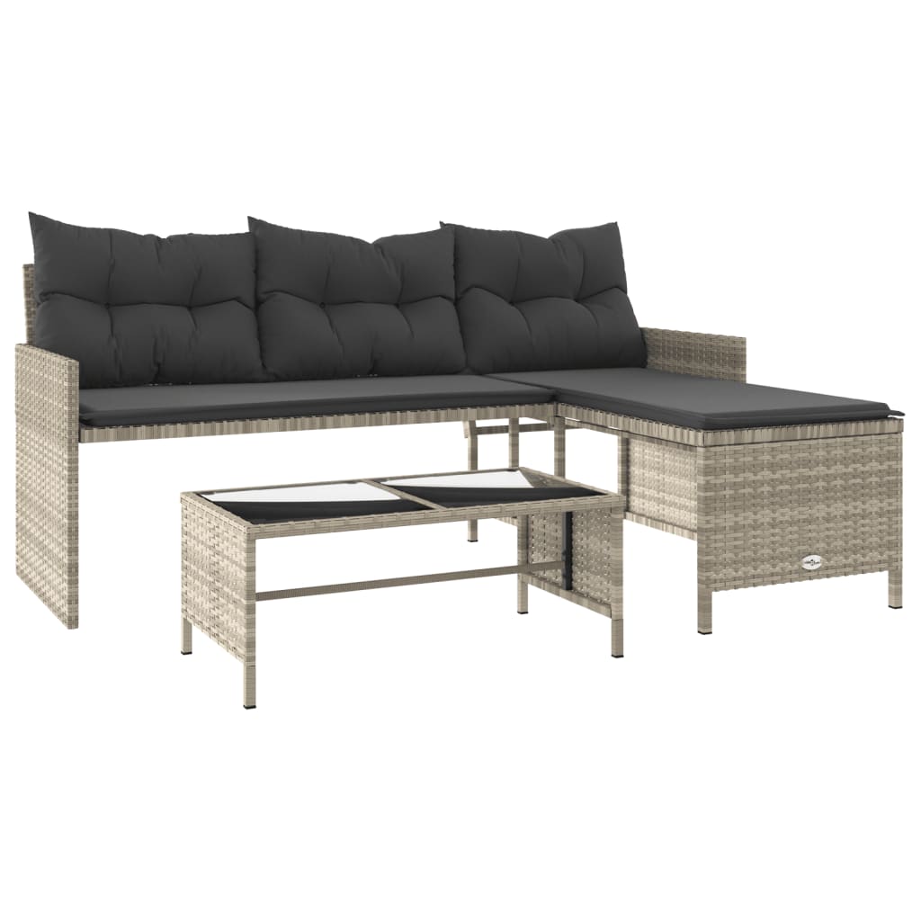 Gartensofa in L-Form mit Tisch und Kissen Hellgrau Poly Rattan