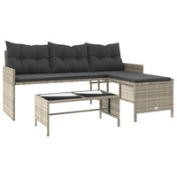 Gartensofa in L-Form mit Tisch und Kissen Hellgrau Poly Rattan