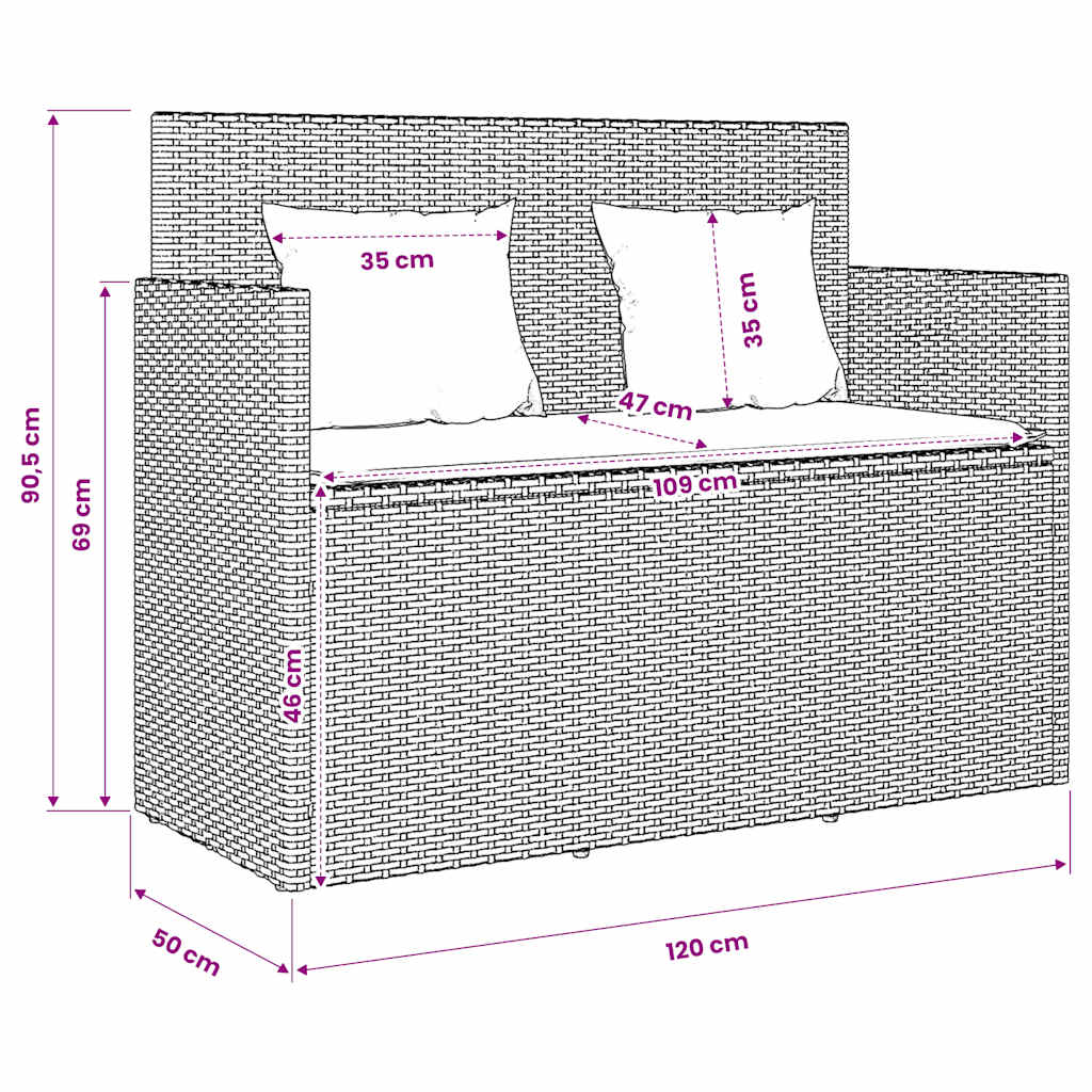 Gartenbank mit Kissen Braun Poly Rattan