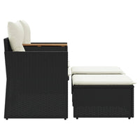 Gartensofa 2-Sitzer mit Hockern Schwarz Poly Rattan