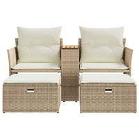 Gartensofa 2-Sitzer mit Hockern Beige Poly Rattan