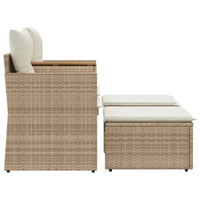 Gartensofa 2-Sitzer mit Hockern Beige Poly Rattan