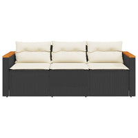 Gartensofa mit Kissen 3-Sitzer Schwarz Poly Rattan