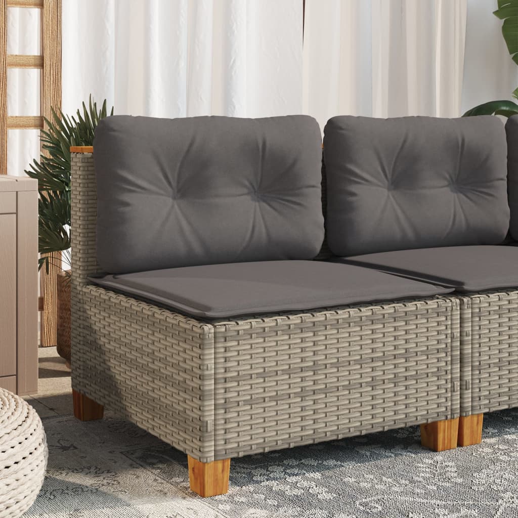 Gartensofa ohne Armlehnen mit Kissen Grau Poly Rattan