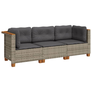 Gartensofa mit Kissen 3-Sitzer Grau Poly Rattan