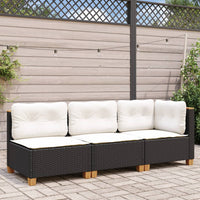 Gartensofa mit Kissen 3-Sitzer Schwarz Poly Rattan