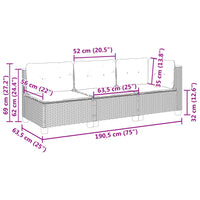 Gartensofa mit Kissen 3-Sitzer Schwarz Poly Rattan