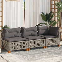 Gartensofa mit Kissen 3-Sitzer Grau Poly Rattan