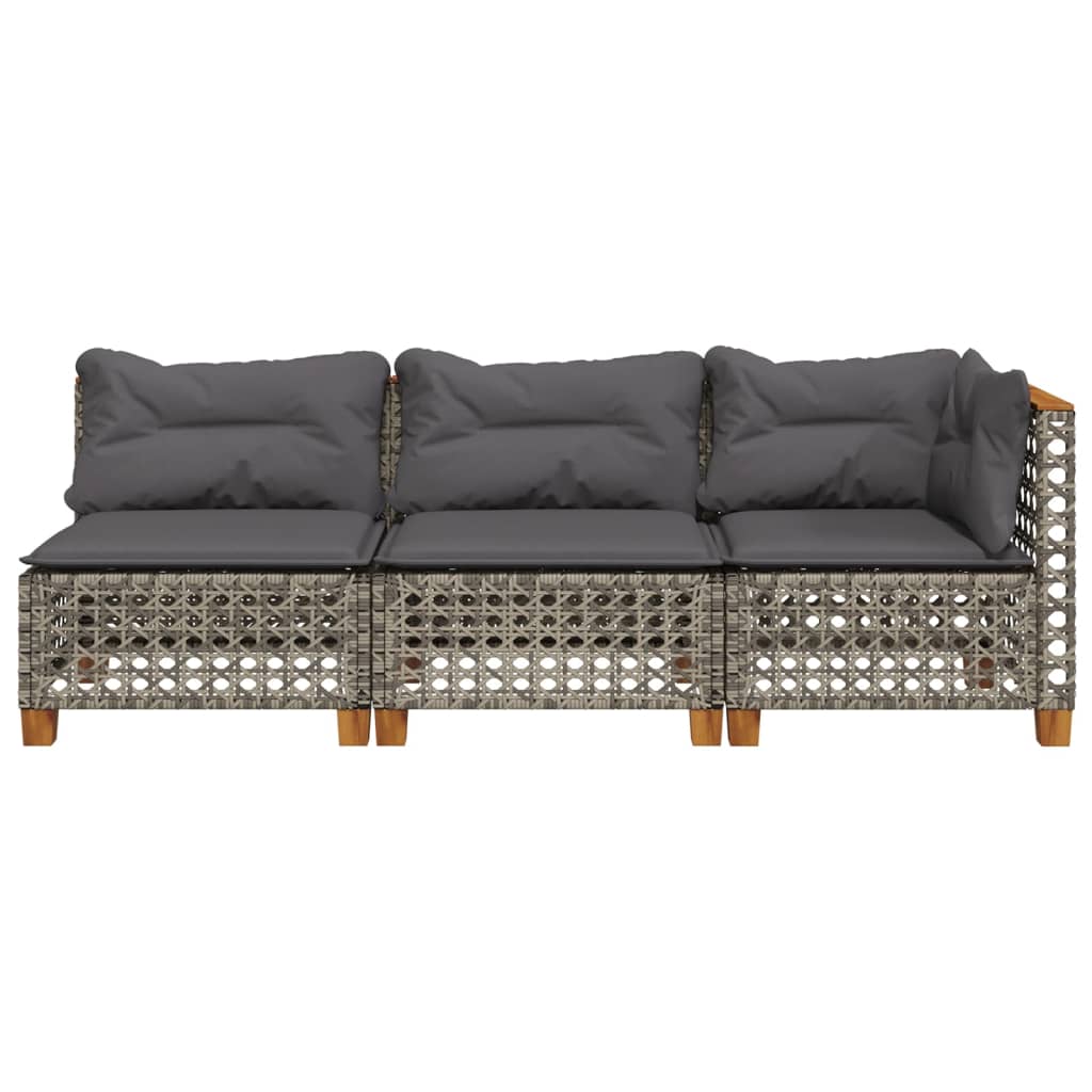 Gartensofa mit Kissen 3-Sitzer Grau Poly Rattan