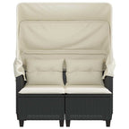 Gartensofa 2-Sitzer mit Dach und Hockern Schwarz Poly Rattan