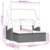 Gartensofa 2-Sitzer mit Dach und Hockern Schwarz Poly Rattan