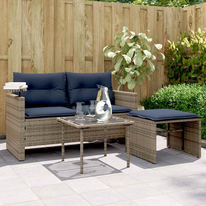 3-teiliges Gartensofa-Set mit Kissen, grau, Polyrattan