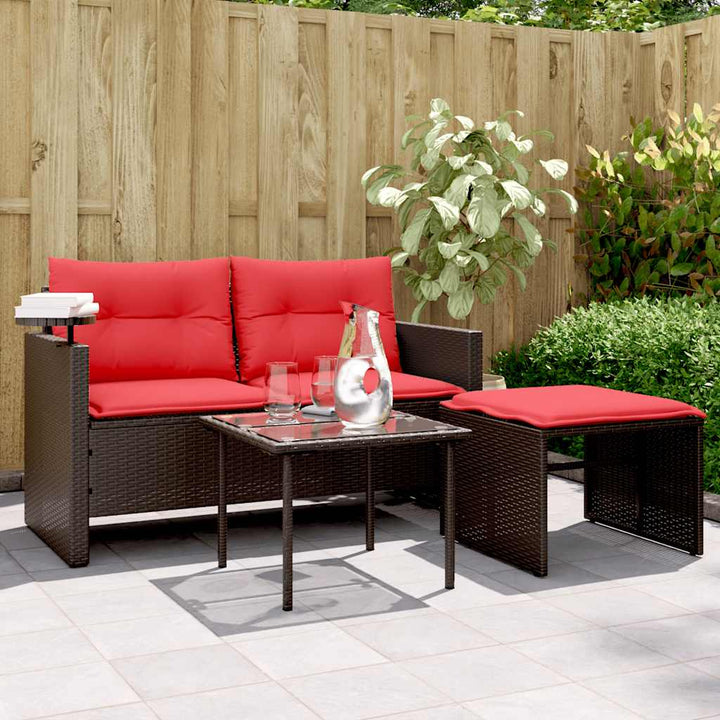 3-teiliges Gartensofa-Set mit Kissen, braun, Polyrattan