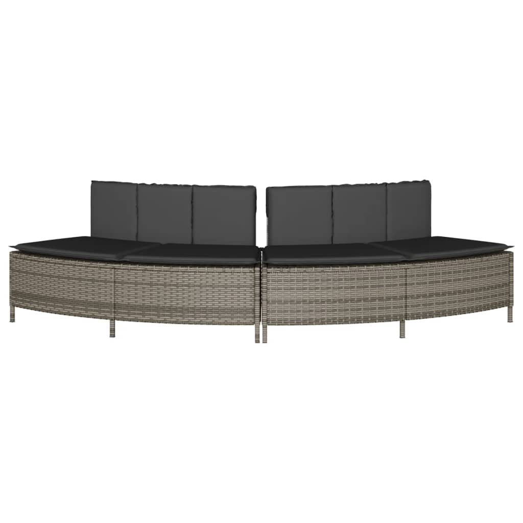 Whirlpool-Bänke mit Auflagen 2 Stk. Grau Poly Rattan