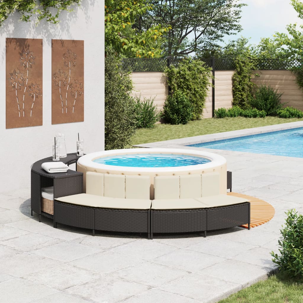 Whirlpool-Bänke mit Auflagen 2 Stk. Schwarz Poly Rattan