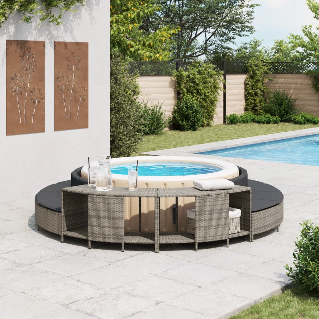 Outdoor-Regale für Whirlpool 2 Stk. Grau Poly Rattan