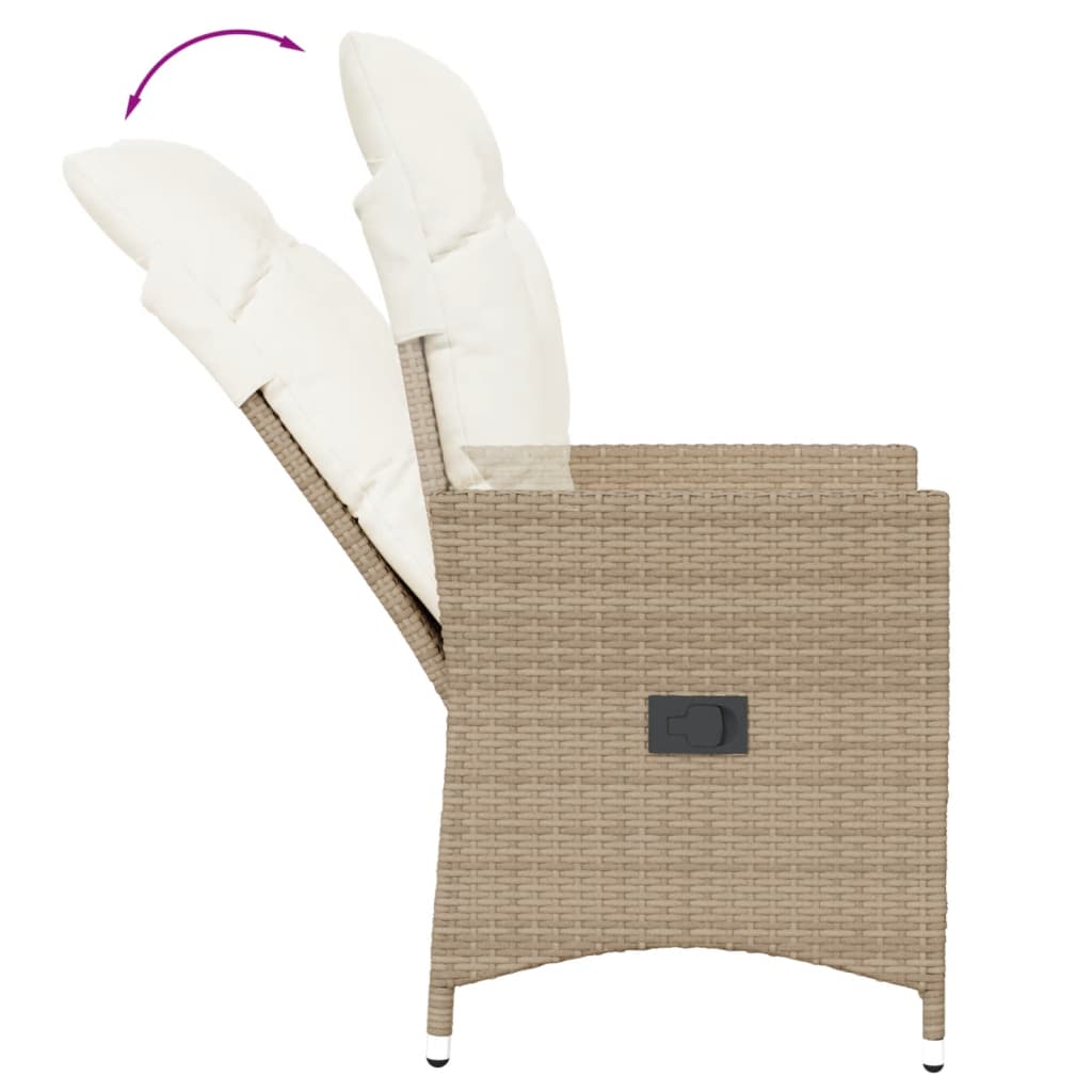 Gartensessel mit Kissen Verstellbar Beige Poly Rattan