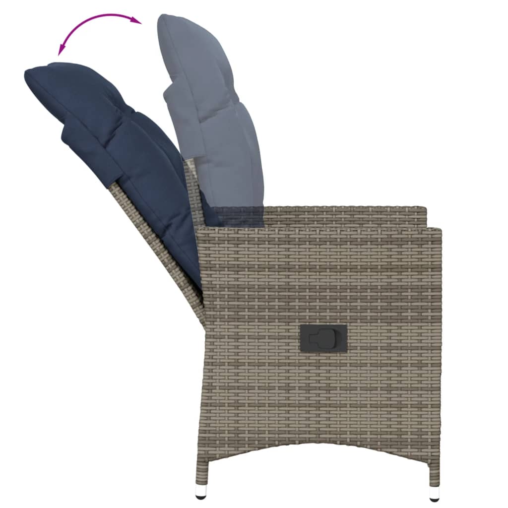 Gartensessel Verstellbar mit Kissen Grau Poly Rattan