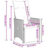 Gartensessel Verstellbar mit Kissen Schwarz Poly Rattan