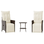3-tlg. Bistro-Set mit Kissen Braun Poly Rattan