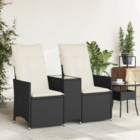 Gartensofa 2-Sitzer Verstellbar mit Tisch Schwarz Poly Rattan