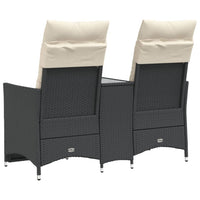 Gartensofa 2-Sitzer Verstellbar mit Tisch Schwarz Poly Rattan