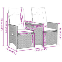 Gartensofa 2-Sitzer Verstellbar mit Tisch Schwarz Poly Rattan