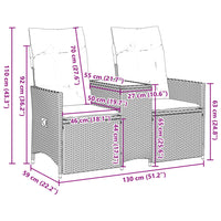 Gartensofa 2-Sitzer Verstellbar mit Tisch Braun Poly Rattan