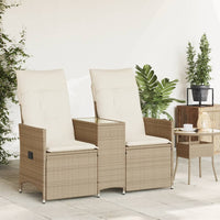 Gartensofa 2-Sitzer Verstellbar mit Tisch Beige Poly Rattan