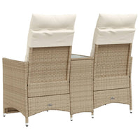 Gartensofa 2-Sitzer Verstellbar mit Tisch Beige Poly Rattan