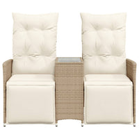 Gartensofa 2-Sitzer Verstellbar mit Tisch Beige Poly Rattan