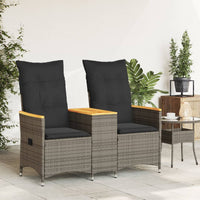 Gartensofa 2-Sitzer Verstellbar mit Tisch Grau Poly Rattan