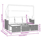 Outdoor-Sofa 3-Sitzer mit Dach und Hockern Grau Poly Rattan