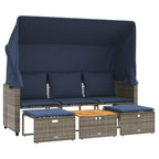 Gartensofa 3-Sitzer mit Baldachin und Hockern Grau Poly Rattan